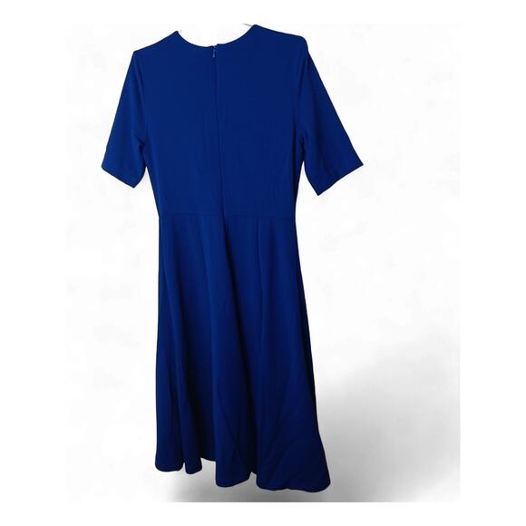 Maison Tara Blue Short Sleeve Knot Front Fit & Flare Dress Size 12 - Picture 3 of 15